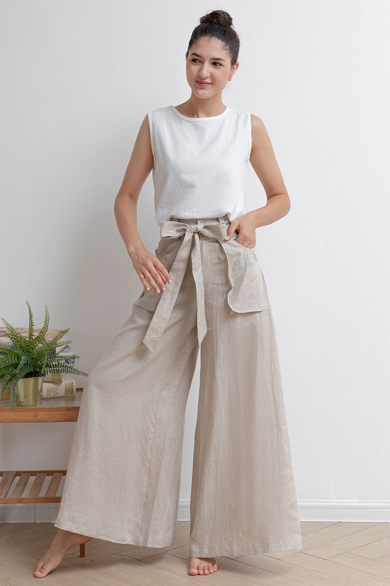 Women Wide Leg Linen Pants C2932,Size 175-US0 #CK2202010