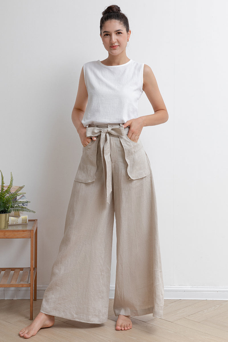 Women Wide Leg Linen Pants C2932,Size 175-US0 #CK2202010
