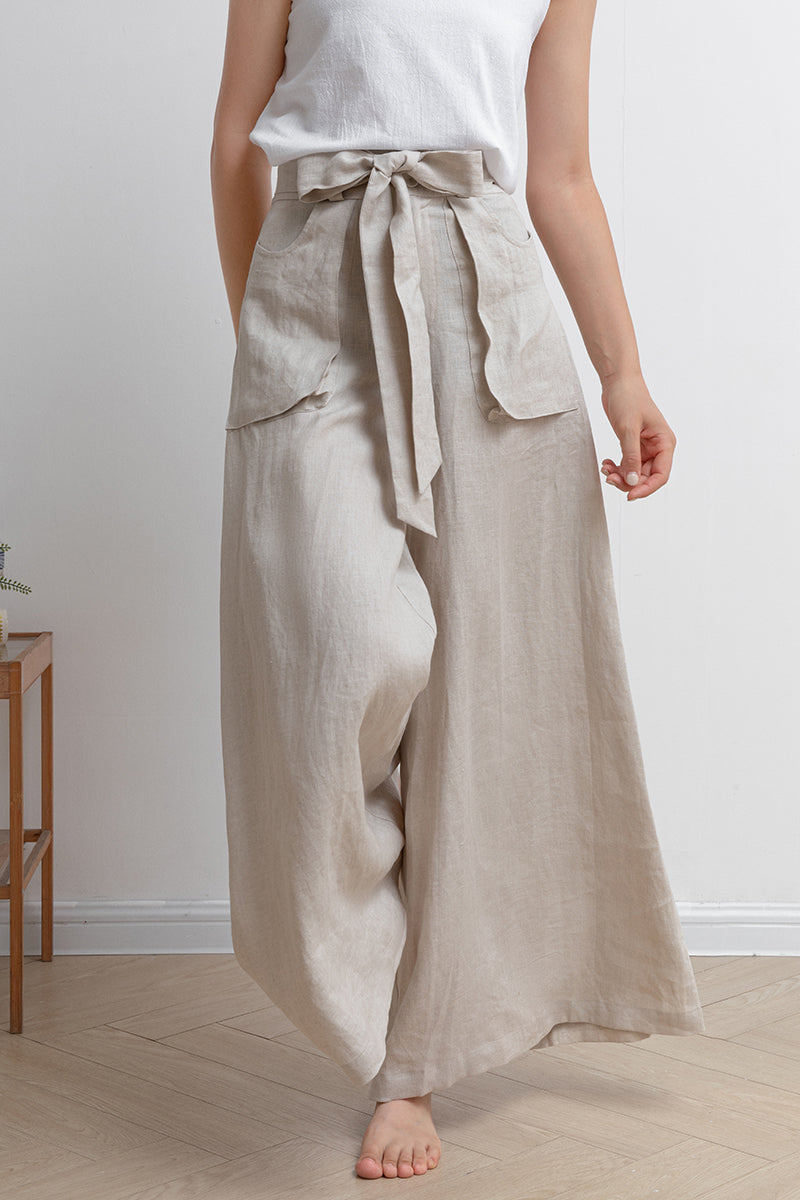 Women Wide Leg Linen Pants C2932,Size 175-US0 #CK2202010