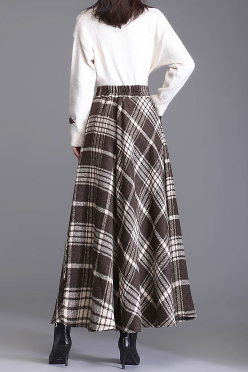 plaid long wool winter skirt for women C3733
