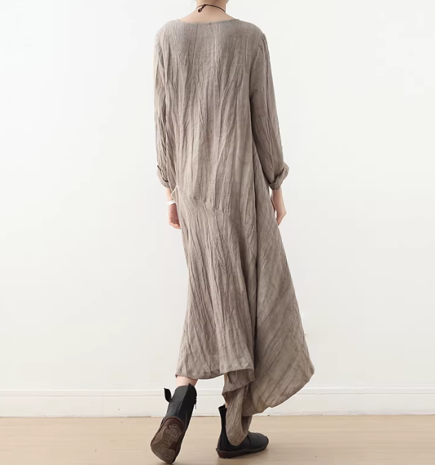 Irregular loose fitting long linen dress women C5424