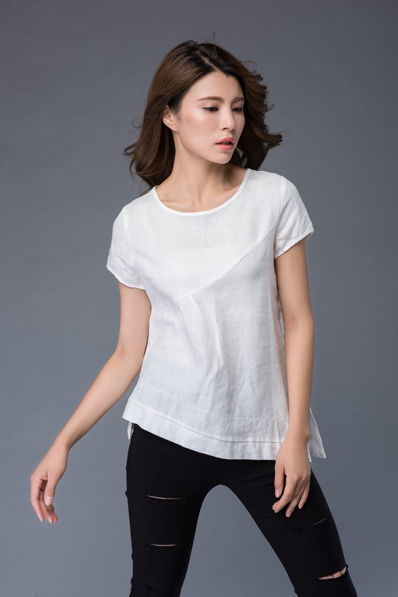 white irregular summer linen shirt women c949