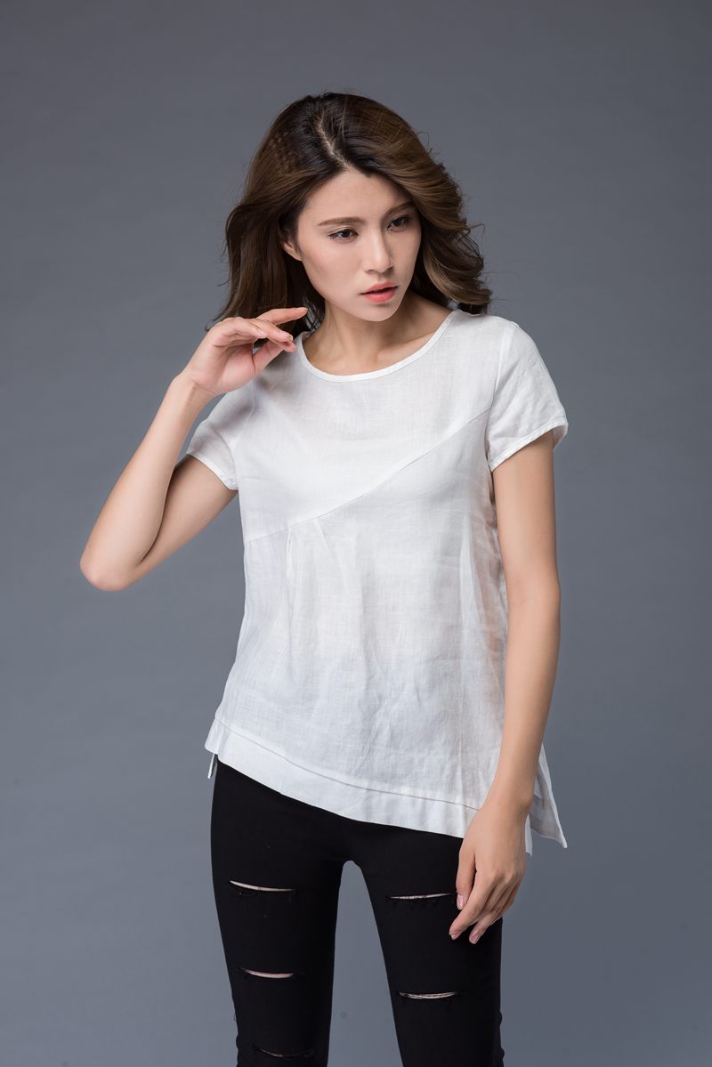 white irregular summer linen shirt women c949