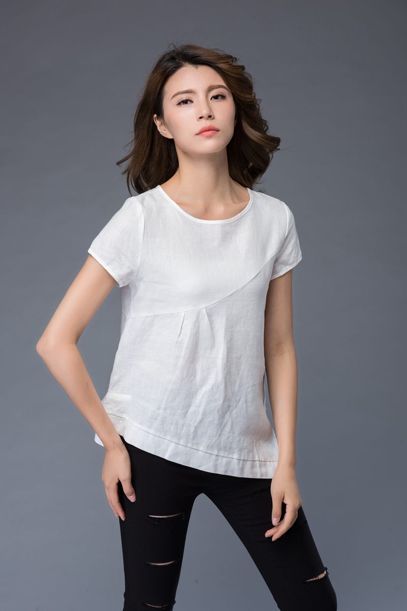 white irregular summer linen shirt women c949