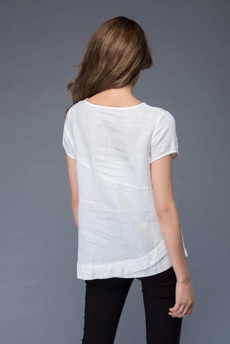 white irregular summer linen shirt women c949