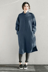 Linen Shirt Dress, Oversized blue Linen dress C1994