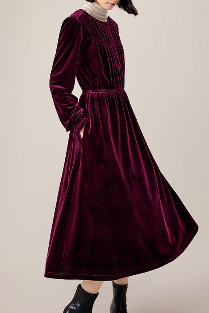long sleeves velvet dress women  C3833