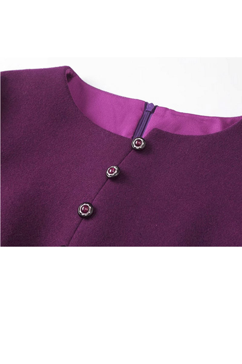 Irregular womens purple wool dress winter C3414