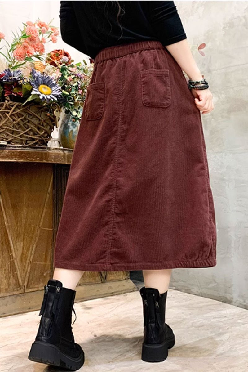 Women's a line corduroy skirt with elastic waist C3906