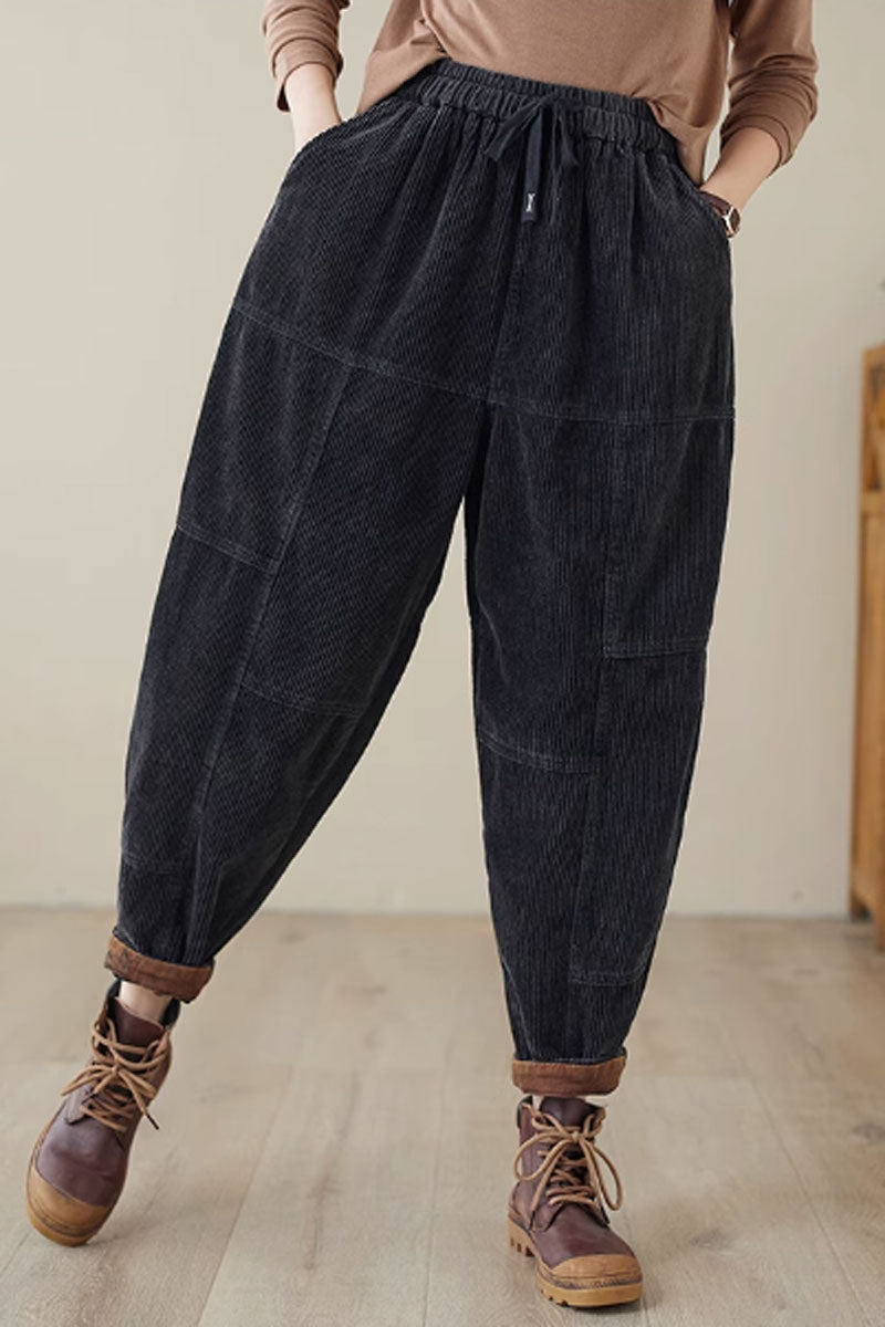 long corduroy pants with drawstring waist C3812