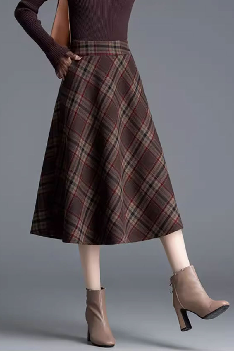 swing a line winter plaid wool skirt C3753