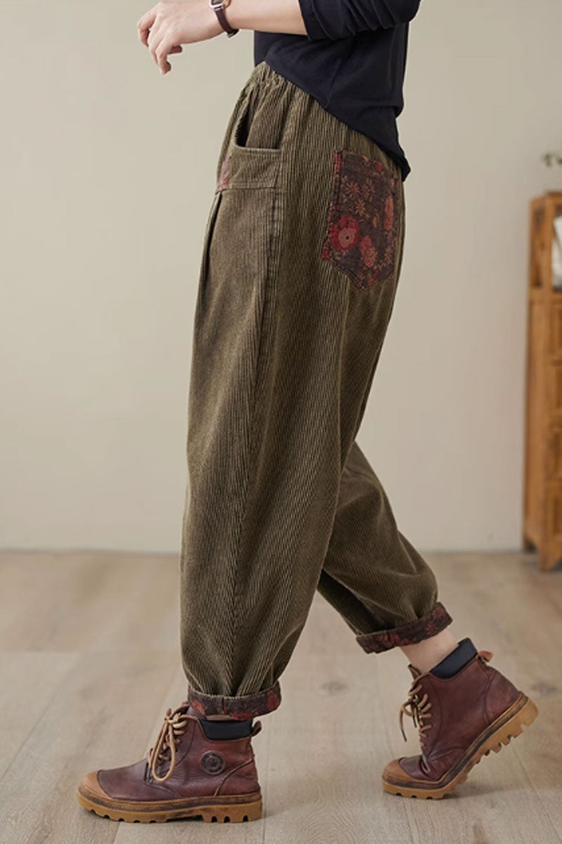 patchwork winter warm corduroy long pants C3805