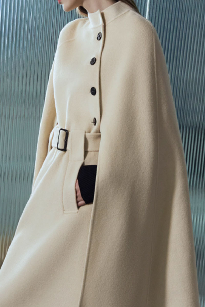Asymmetrical belted winter wool cape women C3652