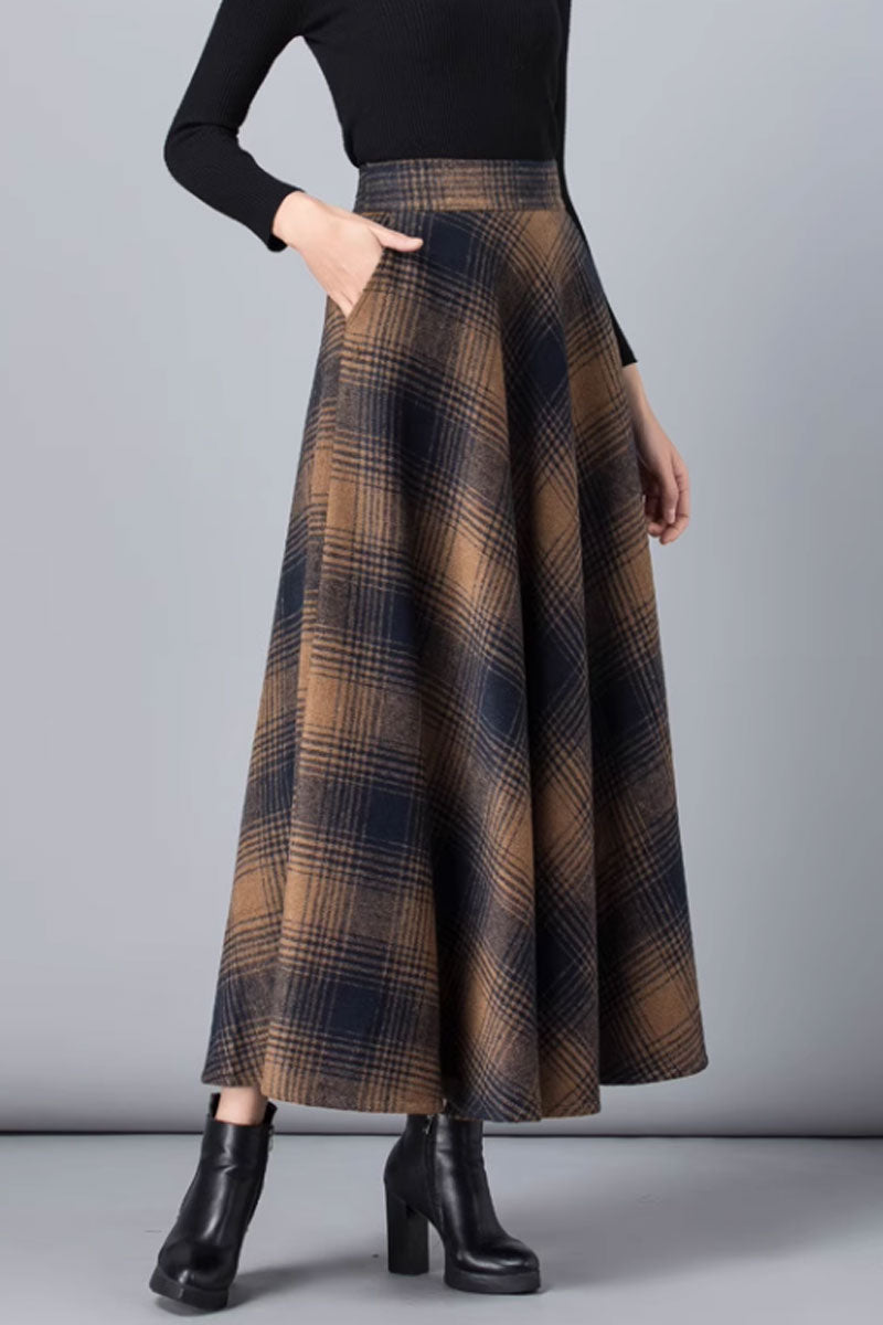 plaid long wool winter skirt for women C3760