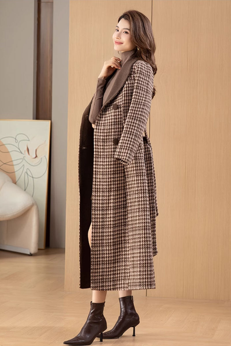 plaid long winter wool coat women c3739