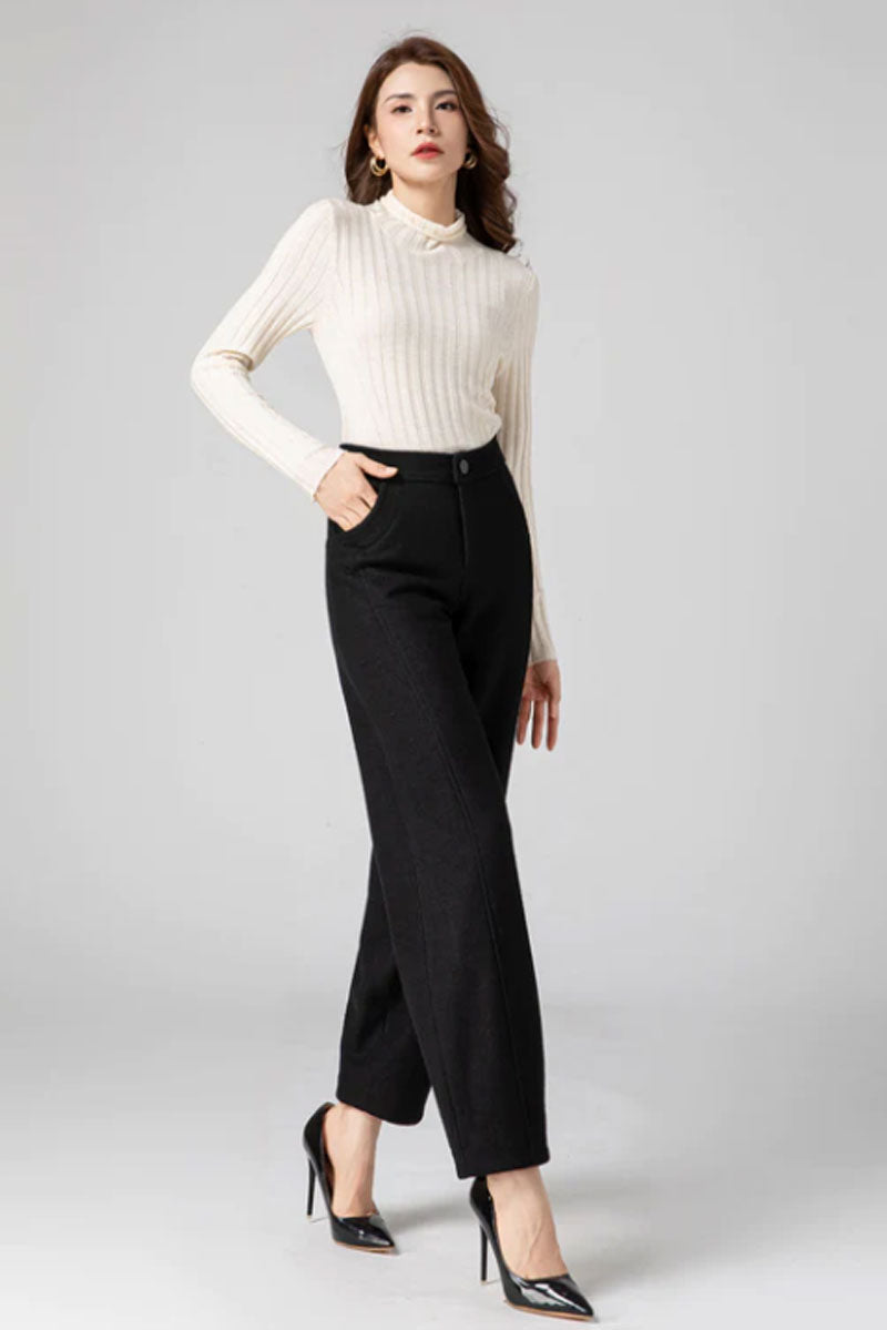 Wool Pants Women, Tapered Pants, Black Wool Pants C3589