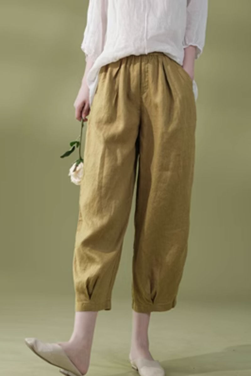 loose fitting linen pants with elastic waist  C3855