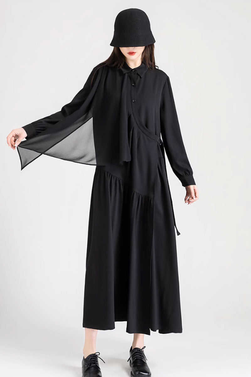 black long sleeves shirt dress women autumn C3501