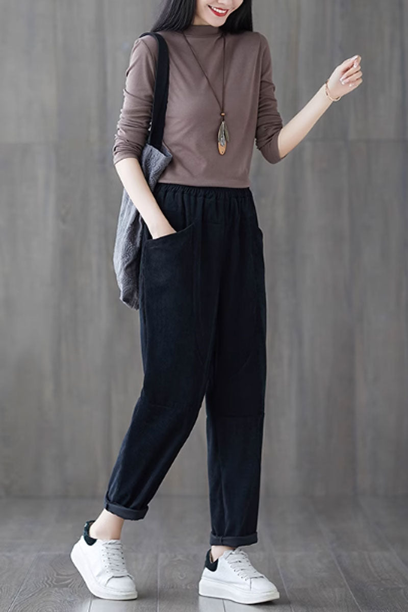 Winter casual corduroy loose fitting pants with pockets C3820