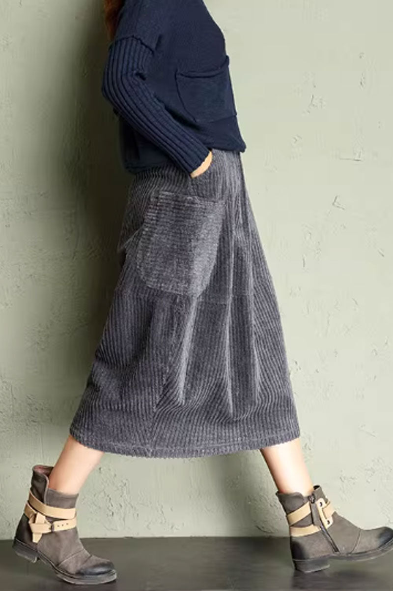 Women's spring/autumn corduroy midi skirt  C3904