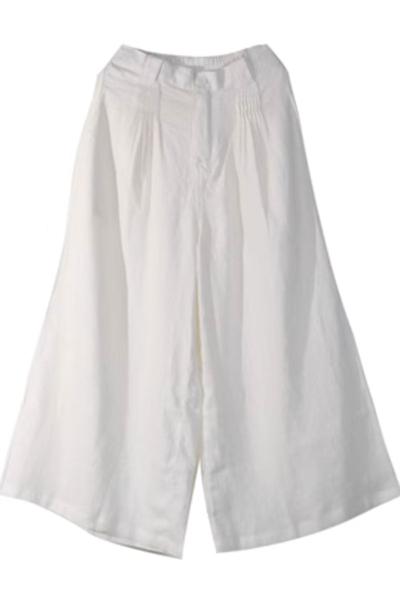 wide leg linen pants with pleating details C3858
