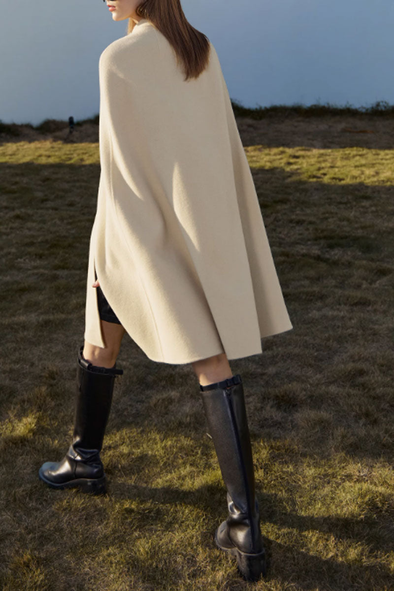 Asymmetrical belted winter wool cape women C3652