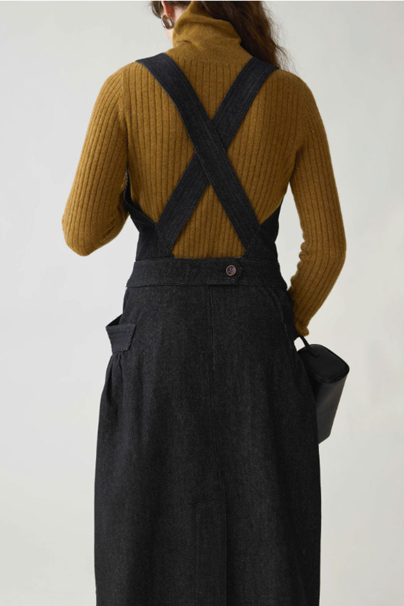 wool pinafore dress with big pockets C3829