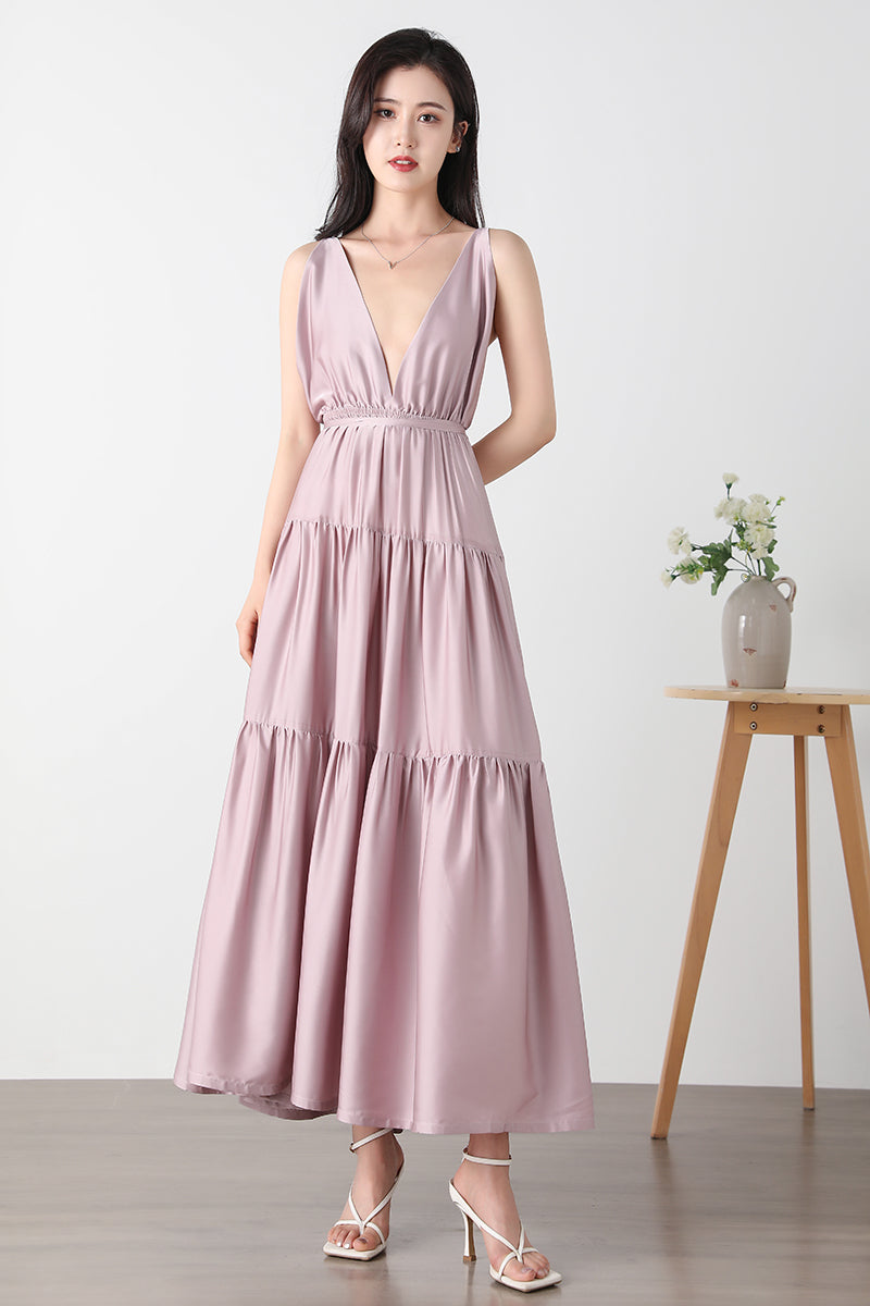 Backless Maxi Deep V Neck Dress C3247