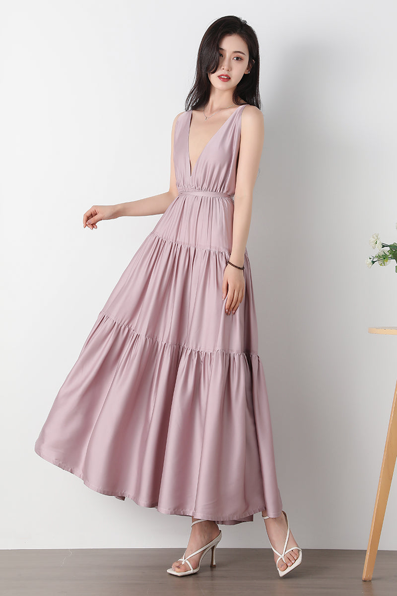 Backless Maxi Deep V Neck Dress C3247