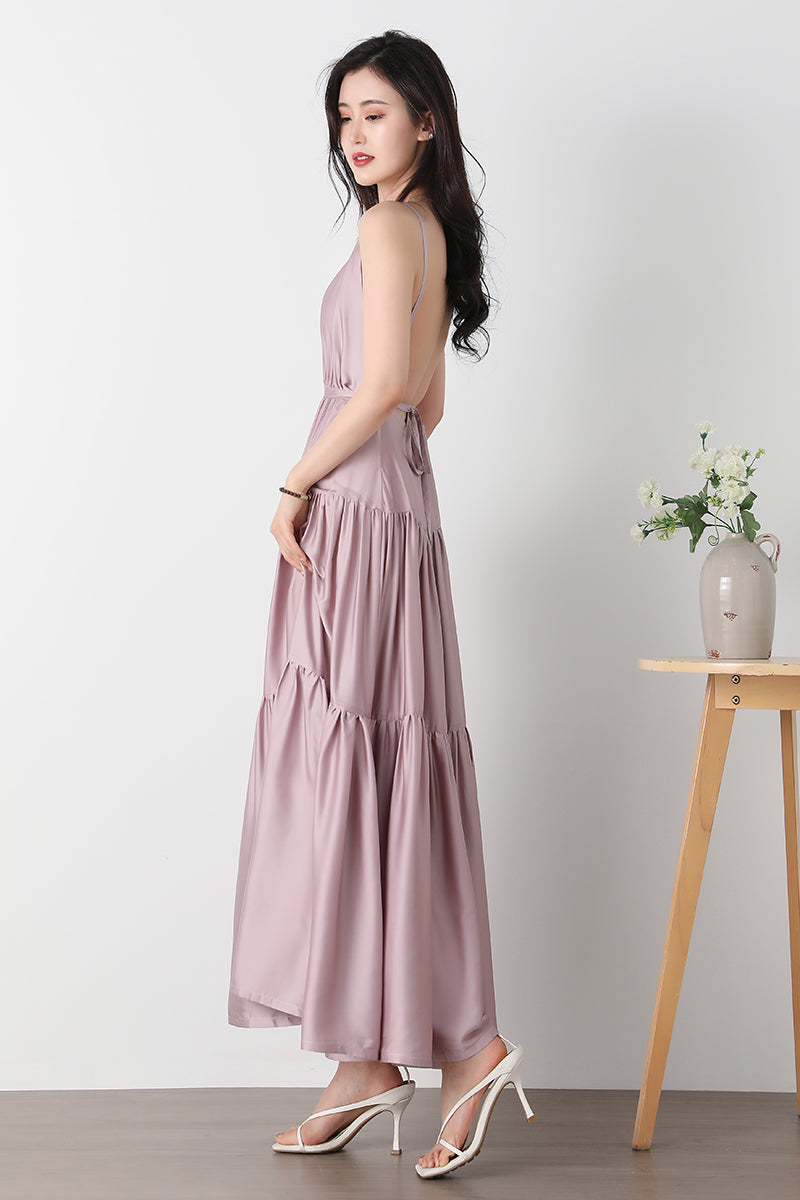 Backless Maxi Deep V Neck Dress C3247