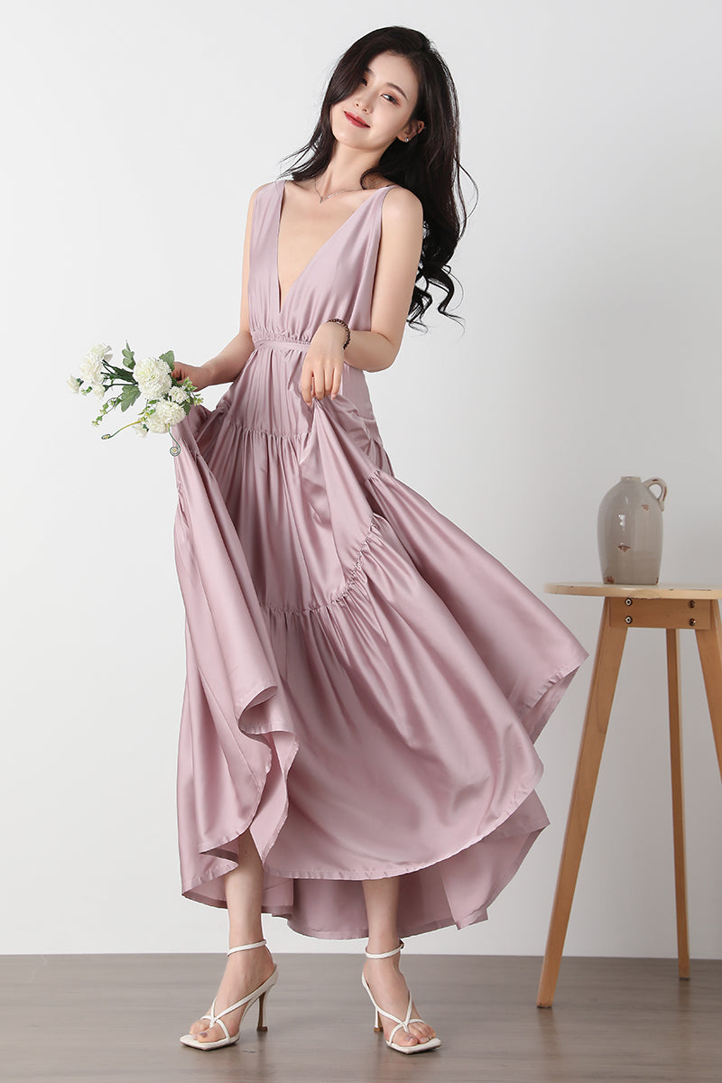 Backless Maxi Deep V Neck Dress C3247