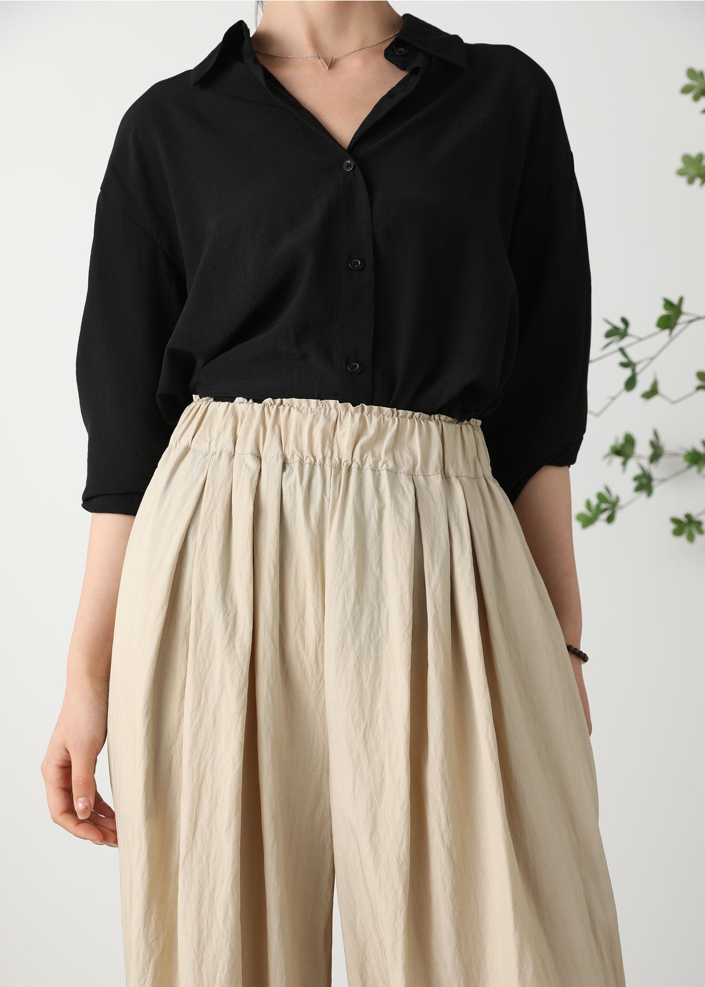 Spring Summer Black Cotton Linen Shirt C3251