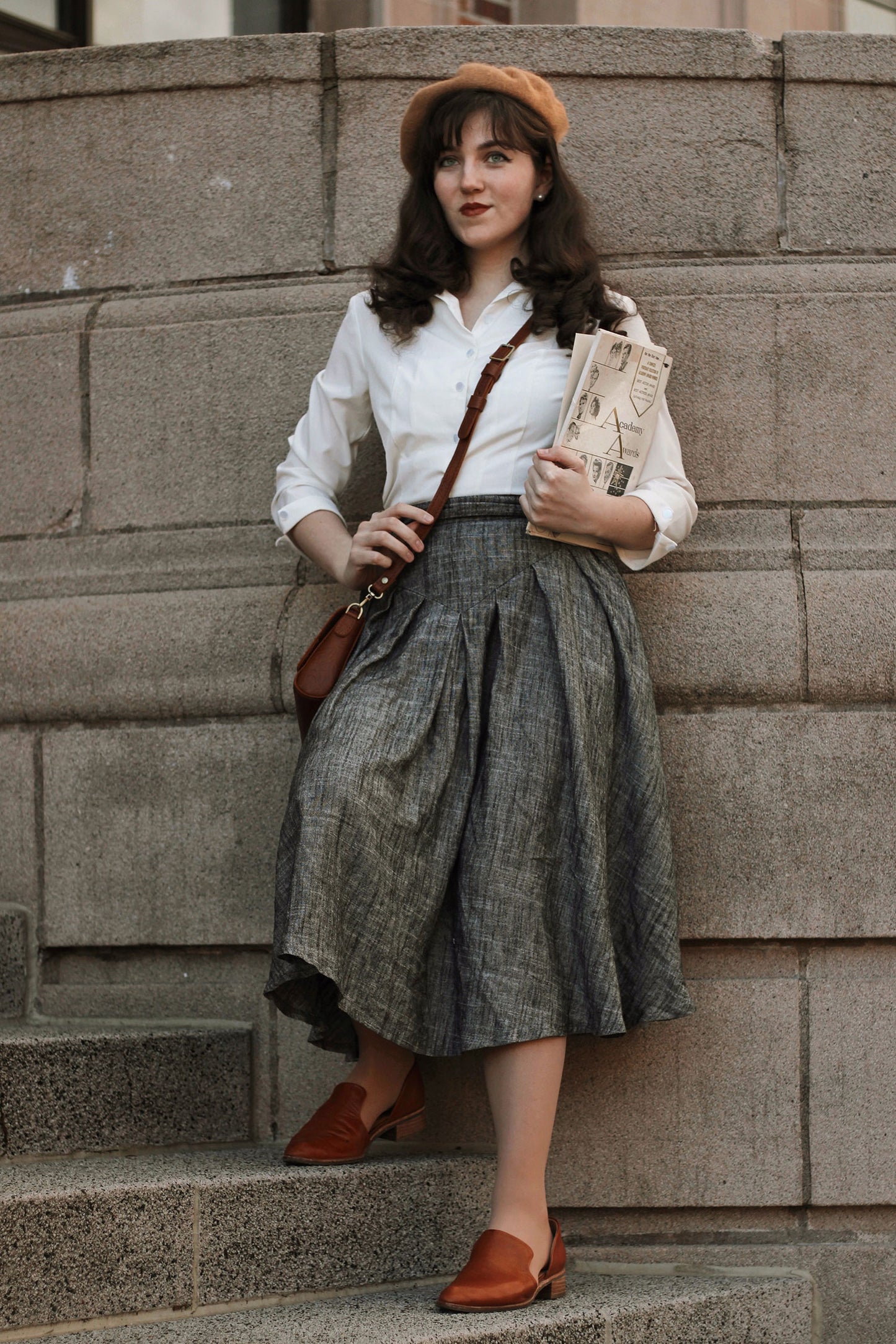 Vintage Inspired Linen Skirt with Pockets C3941