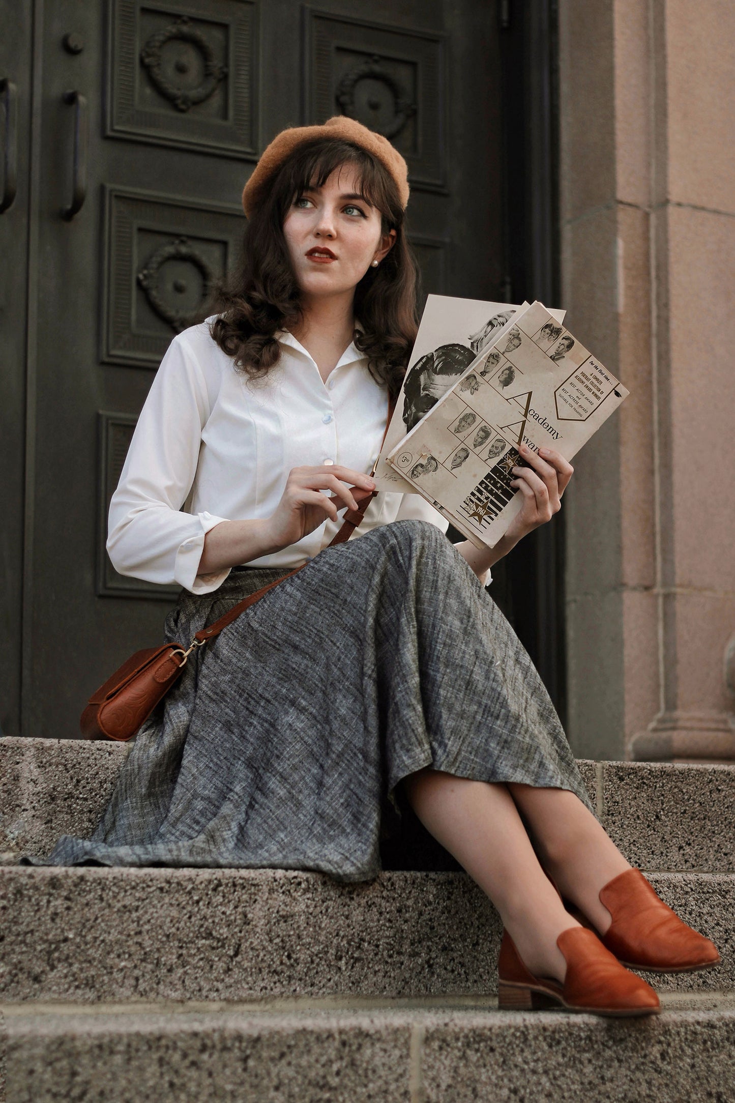 Vintage Inspired Linen Skirt with Pockets C3941