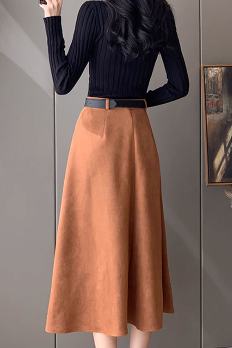 button down midi a line skirt women c3741
