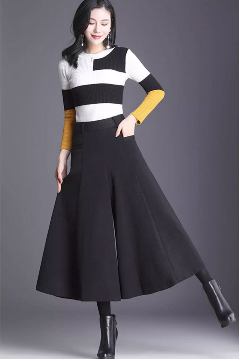 Winter wide legs wool pants, plus size wool pants C3434