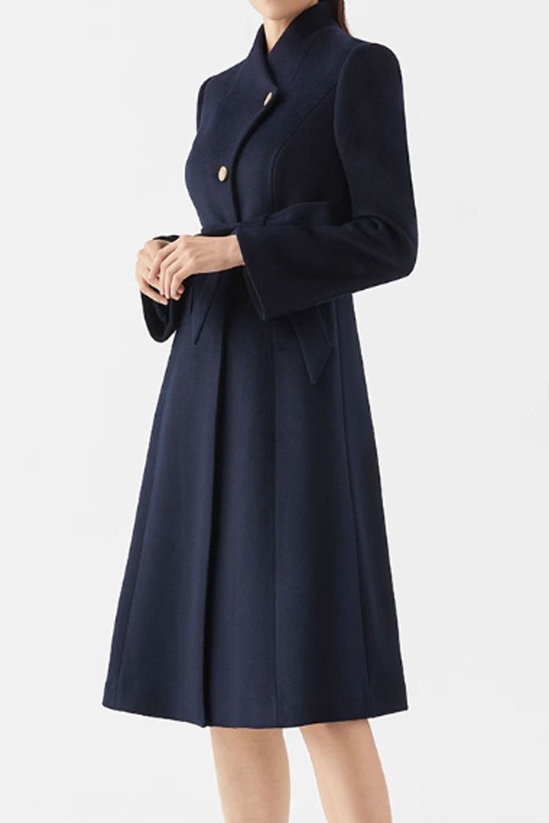 Asymmetrical navy blue wool coat women C3578