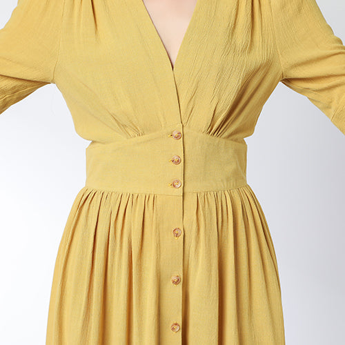 Deep V neck Linen party Dress C3321
