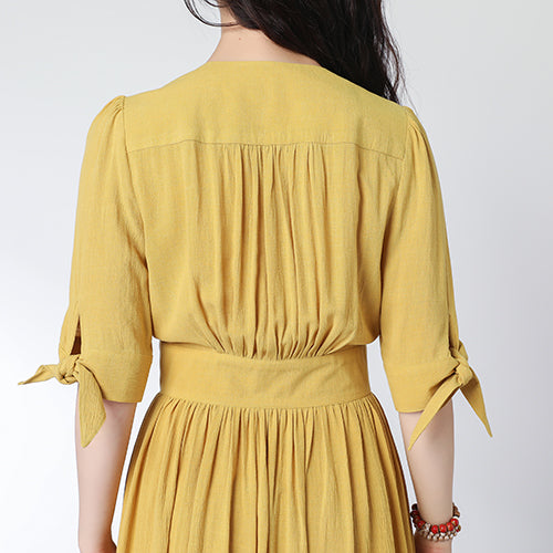Deep V neck Linen party Dress C3321