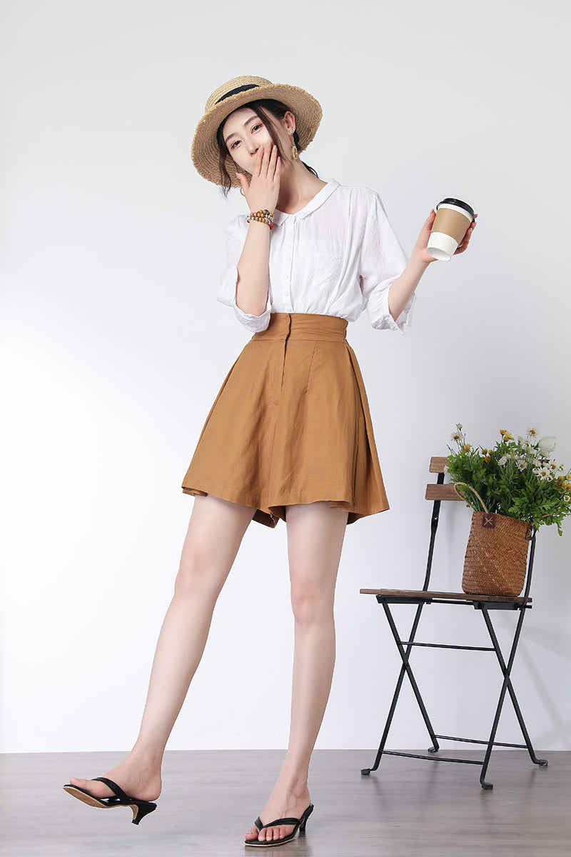 High Waisted Linen Shorts for Women C3324