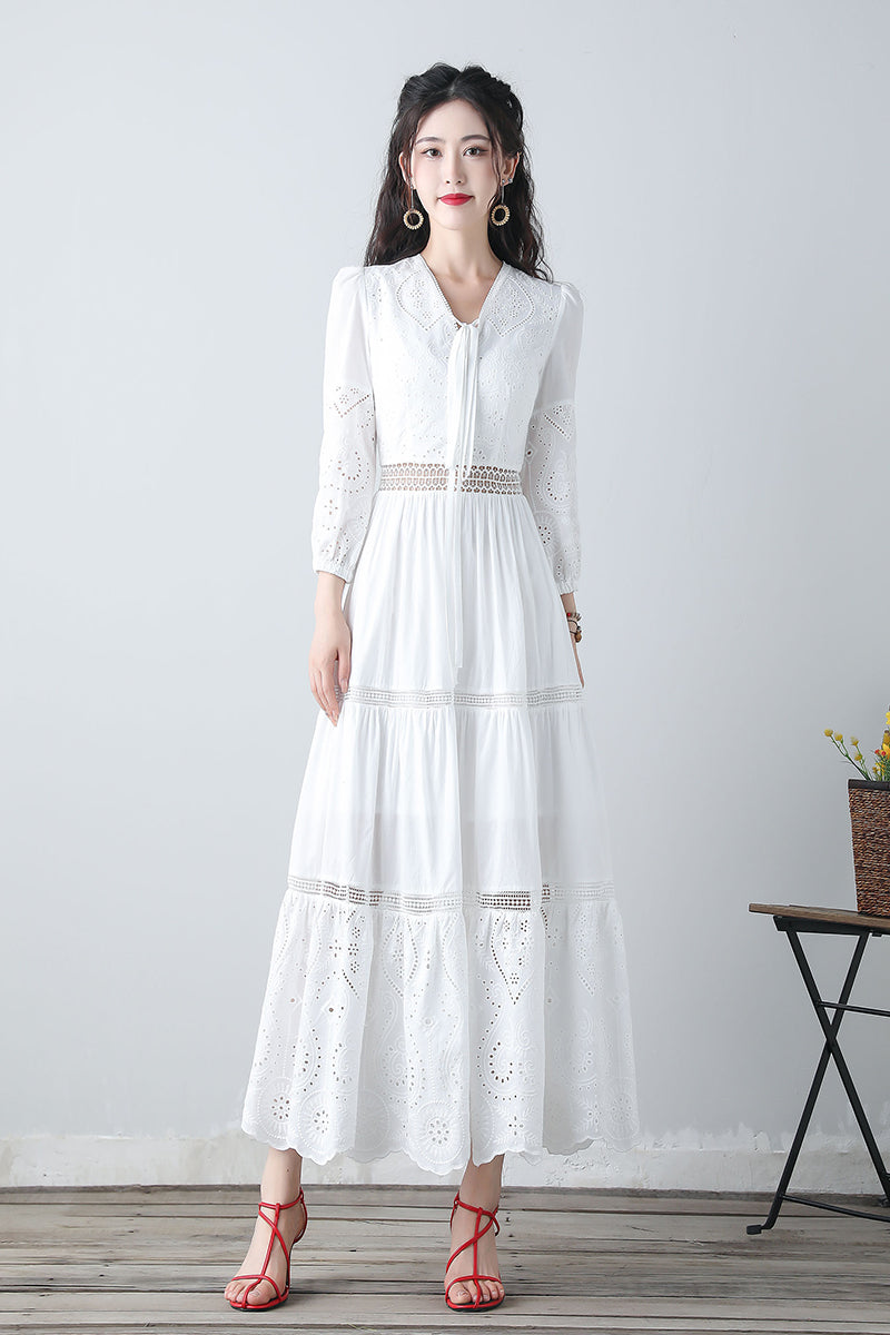 Women's summer white embroidered dress C3458