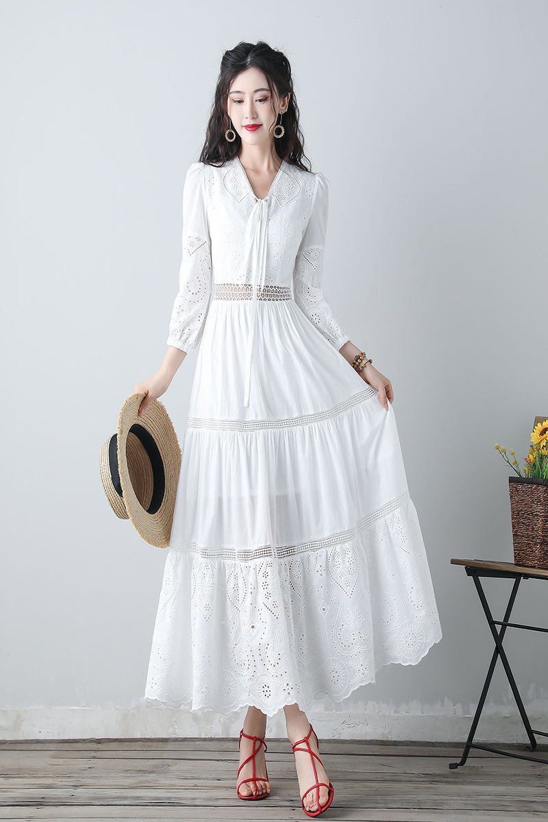 Women's summer white embroidered dress C3458