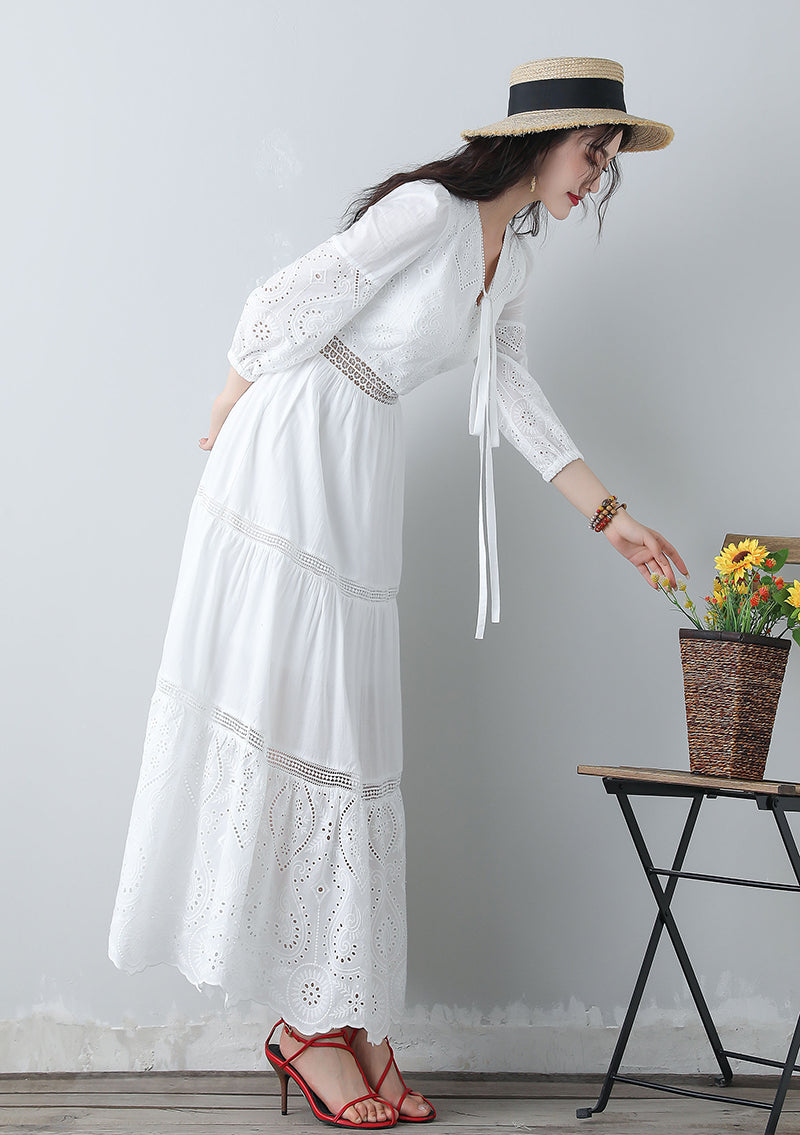 Women's summer white embroidered dress C3458