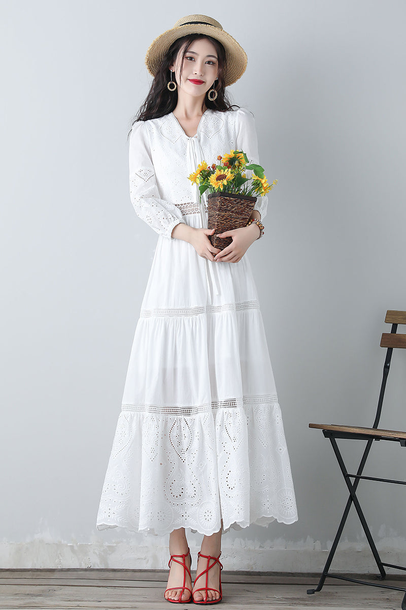 Women's summer white embroidered dress C3458