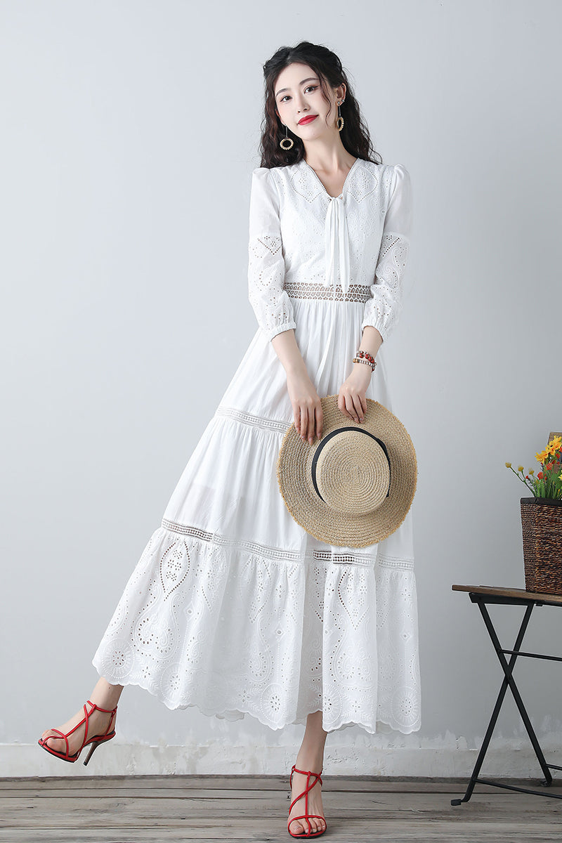 Women's summer white embroidered dress C3458