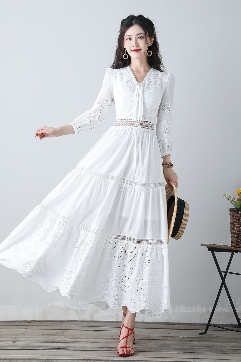 Women's summer white embroidered dress C3458