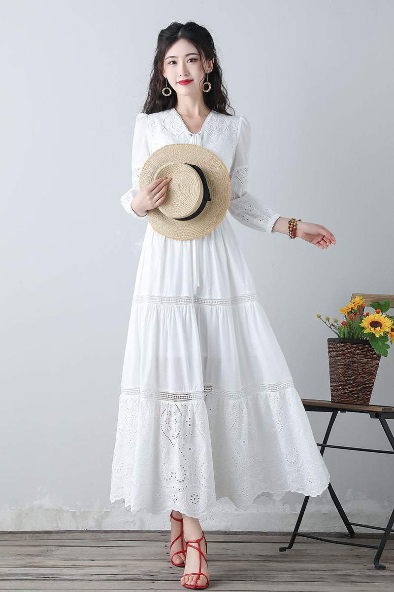 Women's summer white embroidered dress C3458