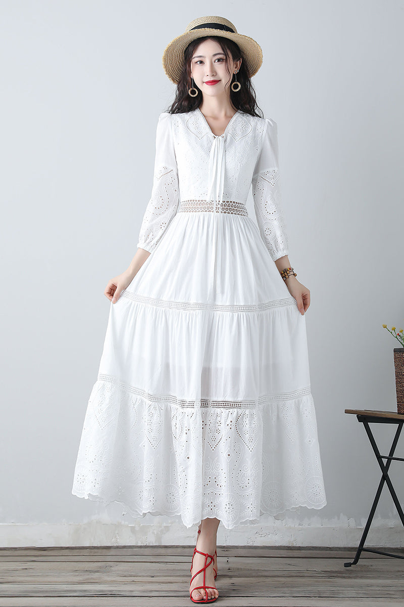 Women's summer white embroidered dress C3458
