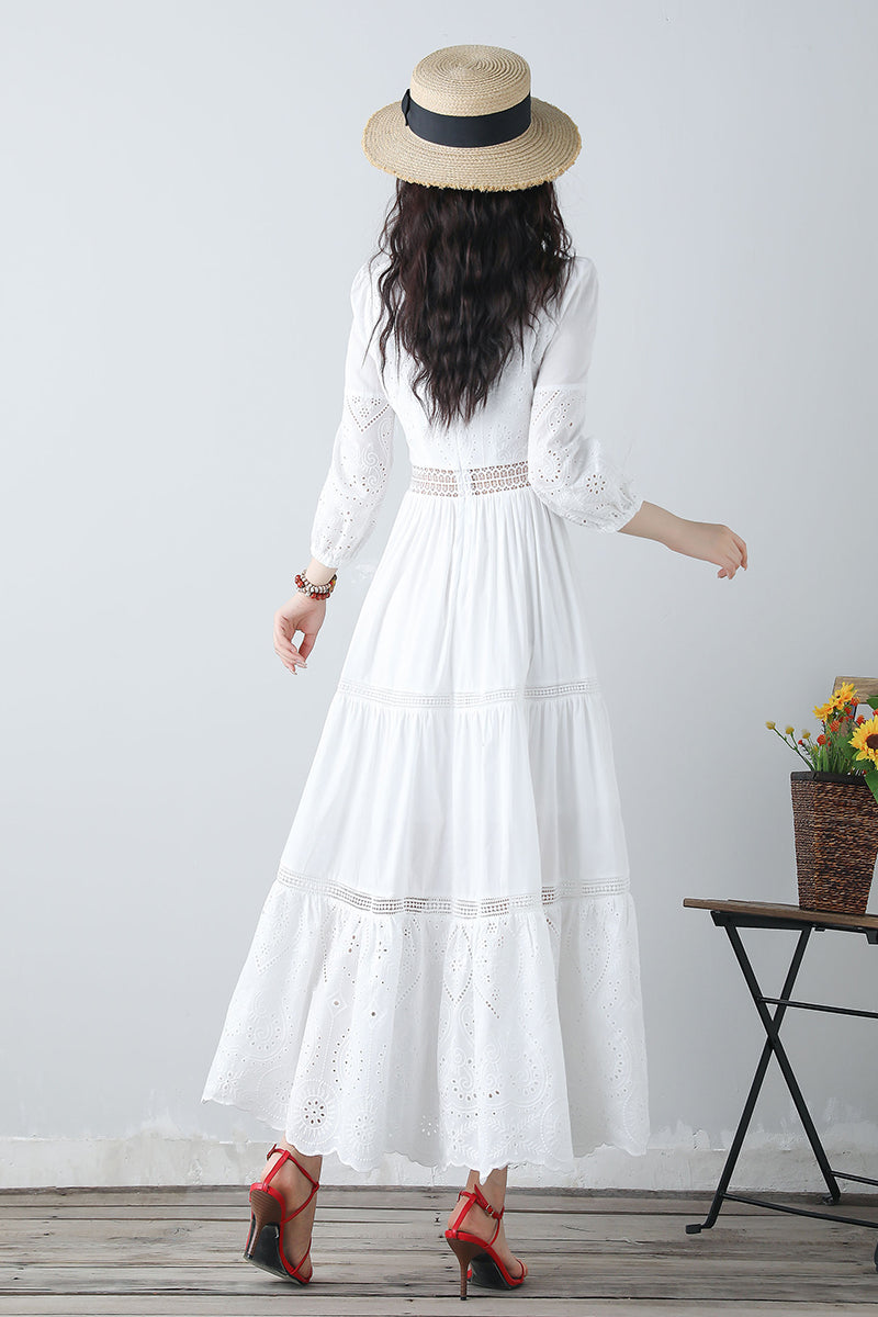 Women's summer white embroidered dress C3458