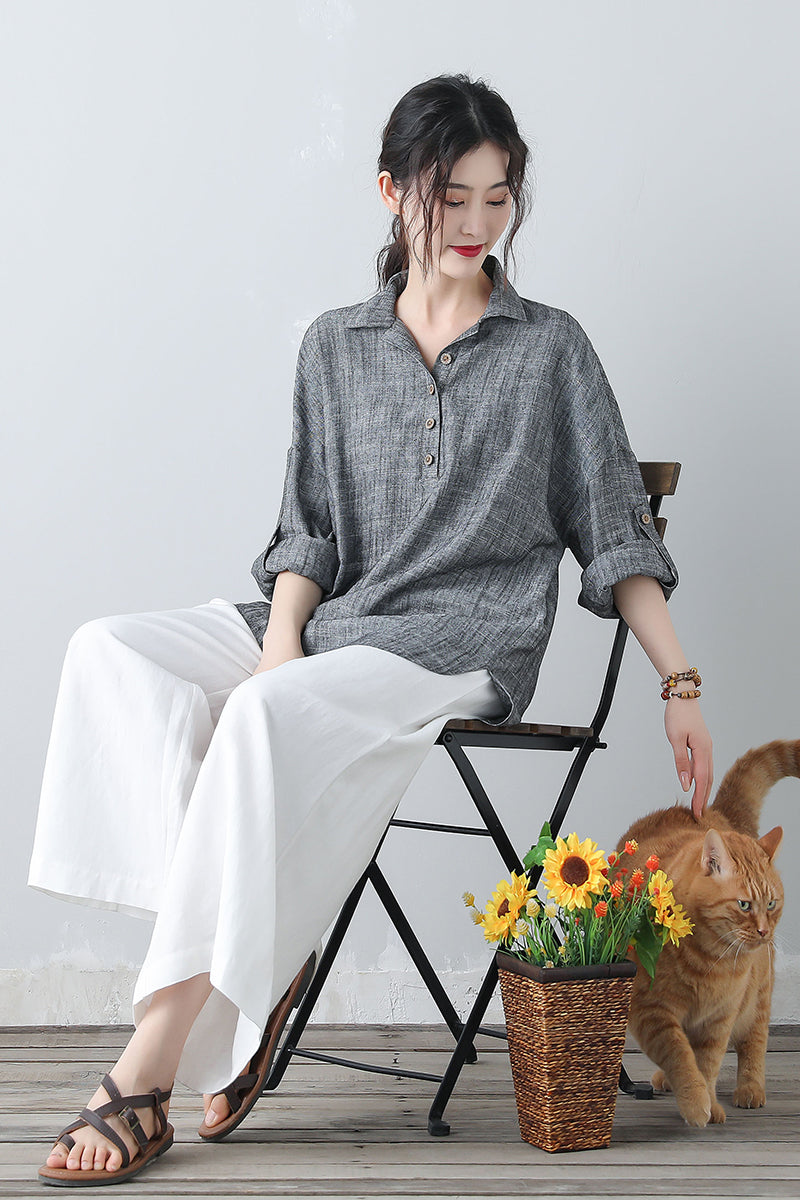 Spring Summer Linen Tops C4851